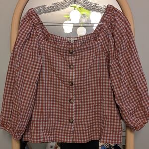 Madewell Maroon And Blue Plaid Button Down Top